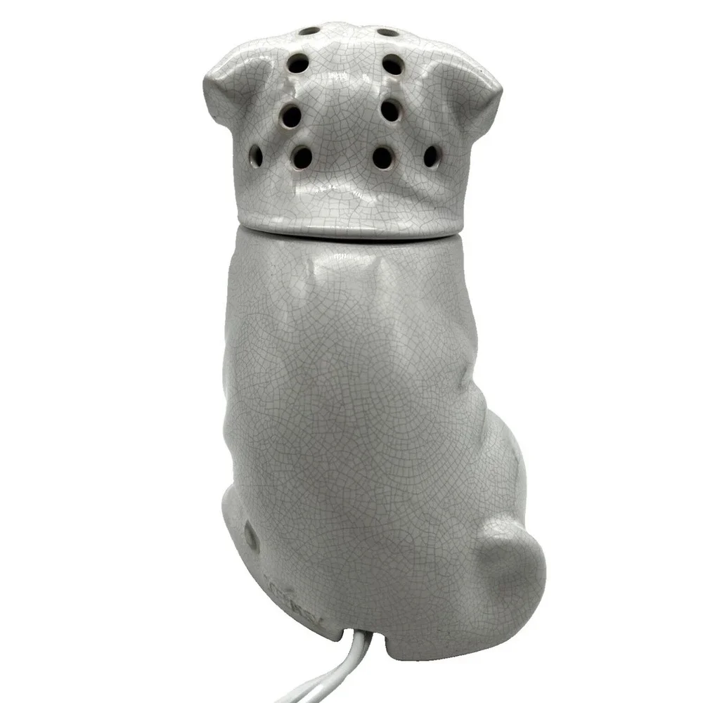 Scentsy Pug Warmer White Crackle Glaze Ceramic Electric Wax Melter Full Size Dog